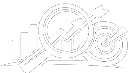 icon depicting SEO with a magnifying glass, and a target with an arrow